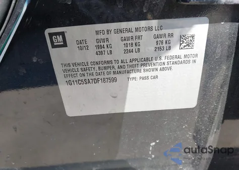 2013 Chevrolet Malibu 1Lt из США, поврежденный, VIN 1G11C5SA7DF187599